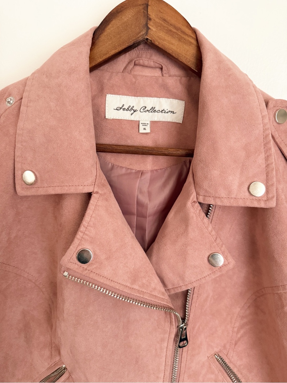 Sebby Collection Blush Pink Faux Suede Moto Jacket - Picture 2 of 10